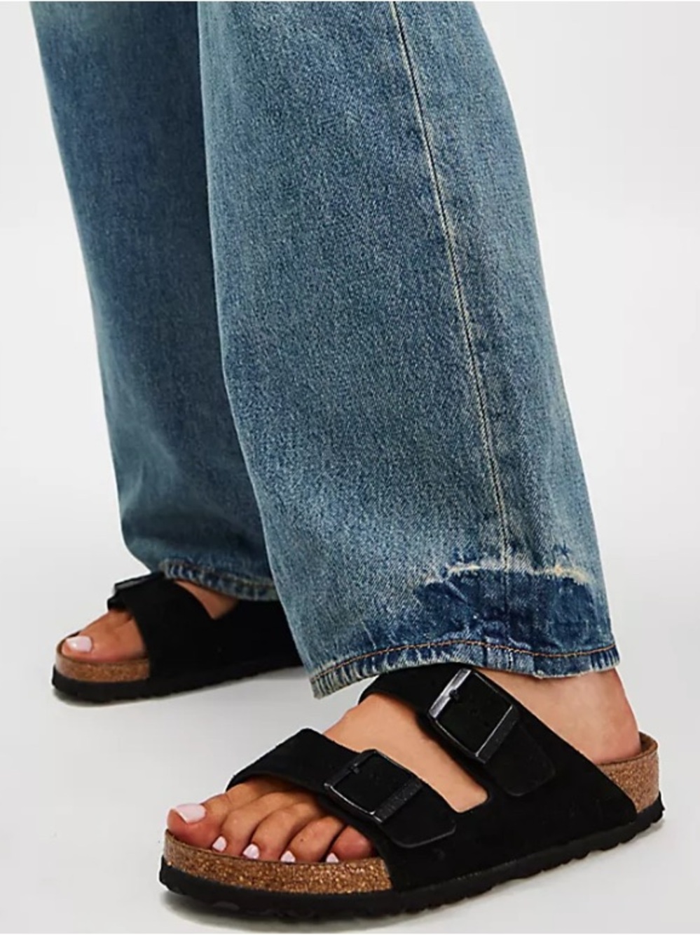 Birkenstock Betula 38 Arizona Black Suede Leather Sandals 2 Buckles Sz L6 Women